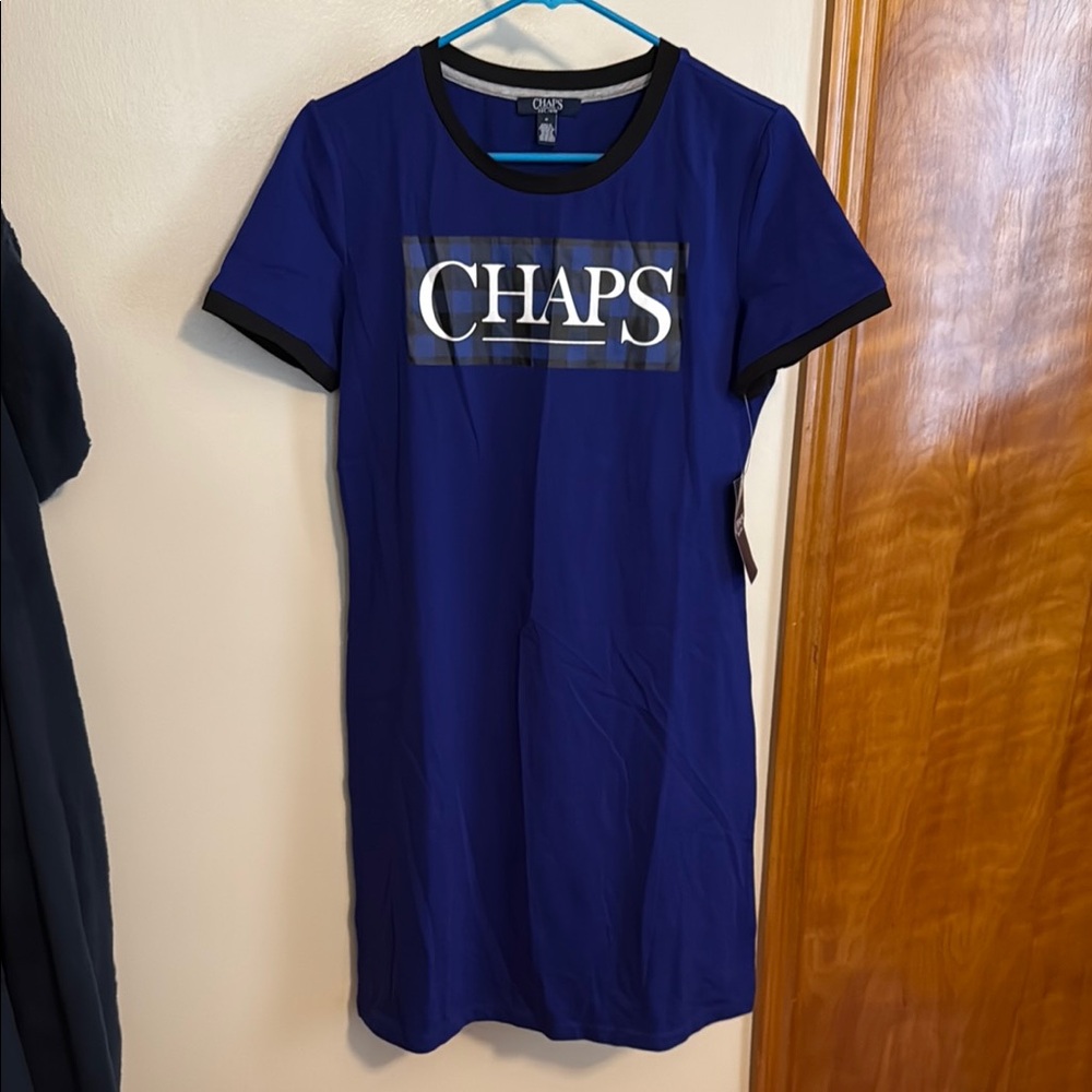 Chaps Royal Blue Casual Dress with Black Accents